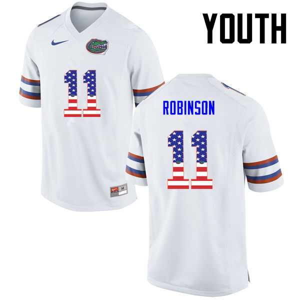 Youth Florida Gators #11 Demarcus Robinson College Football USA Flag Fashion Jerseys-White - Click Image to Close